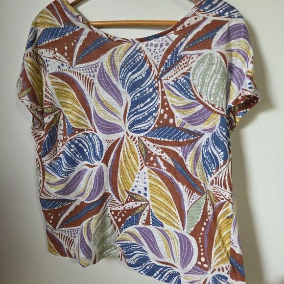 EUC FOLIAGE PRINT 100% LINEN CAP SLEEVES TOP SIZE MEDIUM WOMENS - Picture 2 of 16